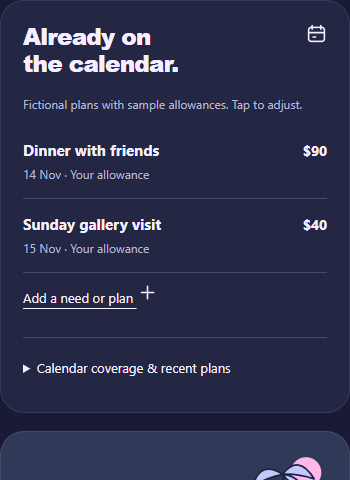 A fictional dinner plan with a date and a $90 allowance.